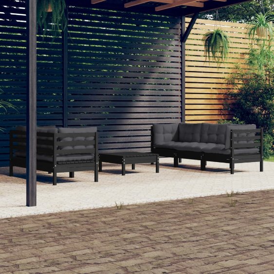 vidaXL 6-tlg. Garten-Lounge-Set mit Grauen Kissen Kiefernholz