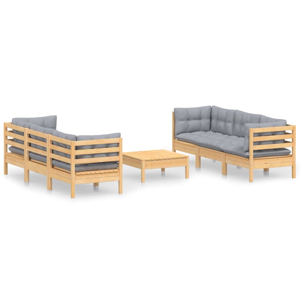vidaXL 7-tlg. Garten-Lounge-Set mit Grauen Kissen Kiefernholz