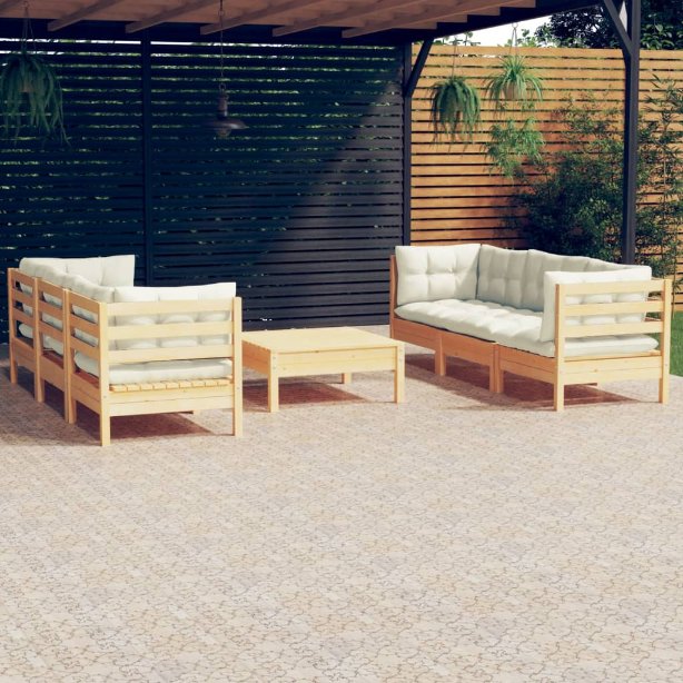vidaXL 7-tlg. Garten-Lounge-Set mit Grauen Kissen Kiefernholz