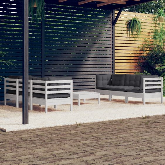 vidaXL 7-tlg. Garten-Lounge-Set mit Grauen Kissen Kiefernholz