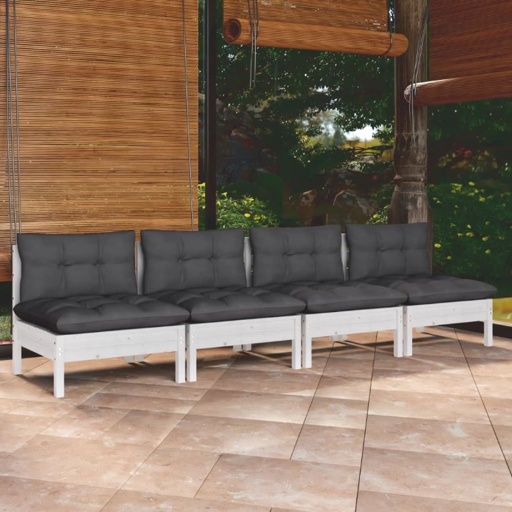 vidaXL 4-Sitzer-Gartensofa mit Grauen Kissen Massivholz Kiefer