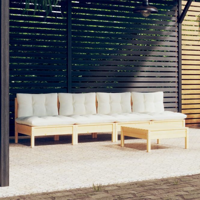 vidaXL 5-tlg. Garten-Lounge-Set mit Grauen Kissen Kiefernholz