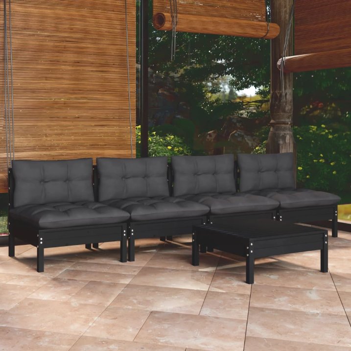 vidaXL 5-tlg. Garten-Lounge-Set mit Grauen Kissen Kiefernholz