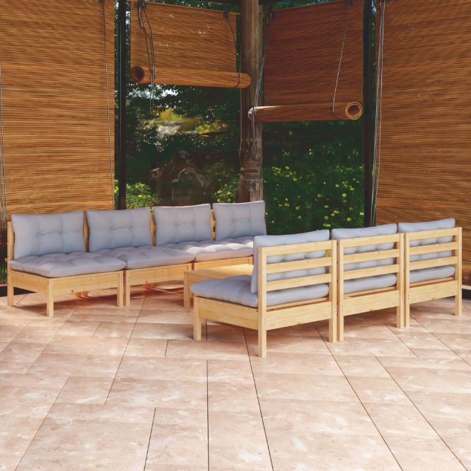 vidaXL 8-tlg. Garten-Lounge-Set mit Grauen Kissen Kiefernholz