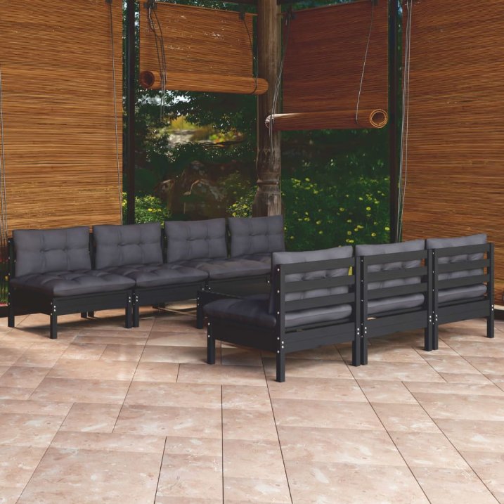 vidaXL 8-tlg. Garten-Lounge-Set mit Grauen Kissen Kiefernholz