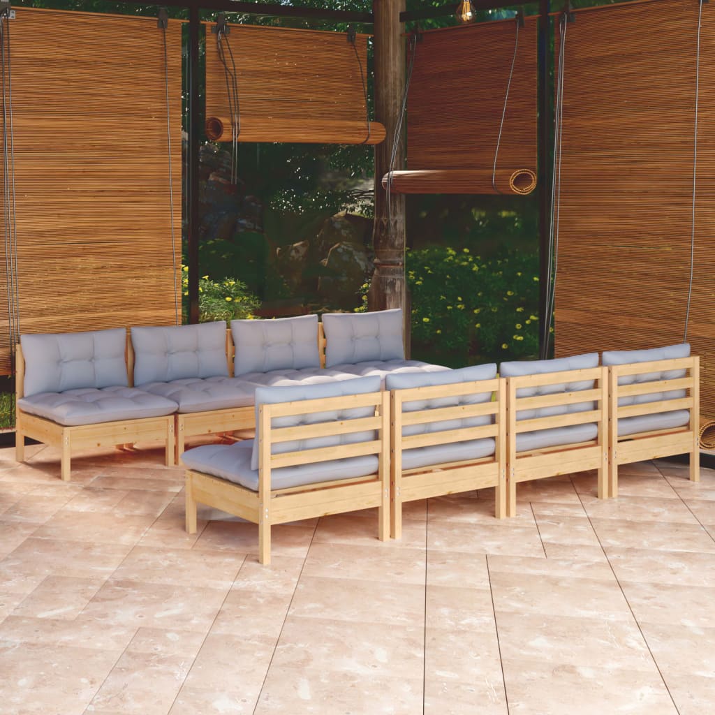 vidaXL 9-tlg. Garten-Lounge-Set mit Grauen Kissen Kiefer Massivholz