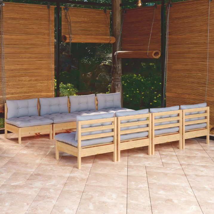 vidaXL 9-tlg. Garten-Lounge-Set mit Grauen Kissen Kiefer Massivholz