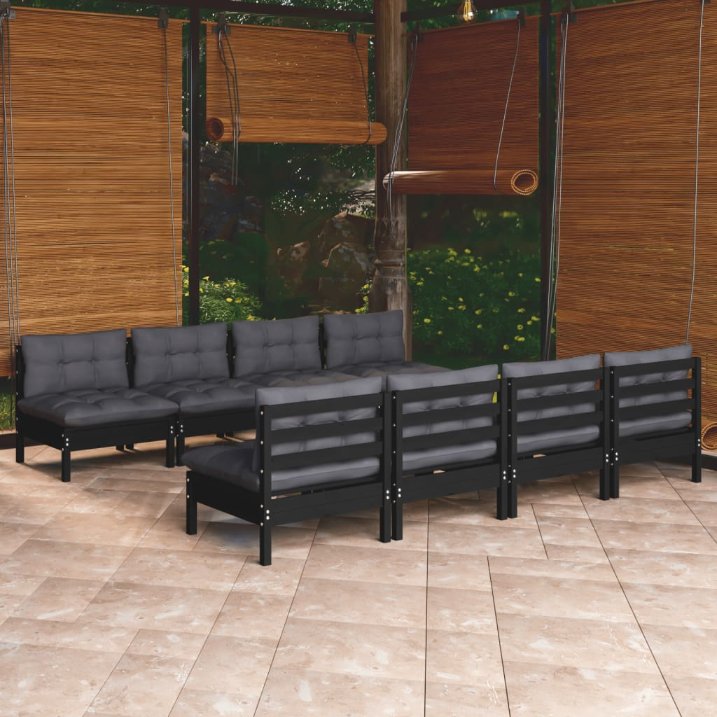 vidaXL 9-tlg. Garten-Lounge-Set mit Grauen Kissen Kiefer Massivholz