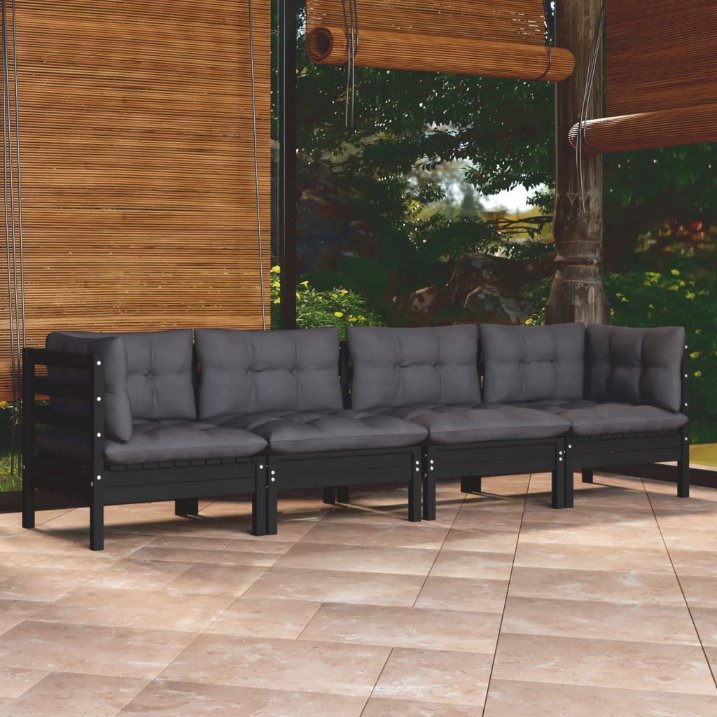 vidaXL 4-tlg. Garten-Lounge-Set mit Grauen Kissen Kiefer Massivholz