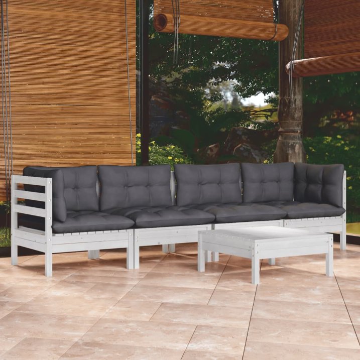 vidaXL 5-tlg. Garten-Lounge-Set mit Grauen Kissen Kiefer Massivholz