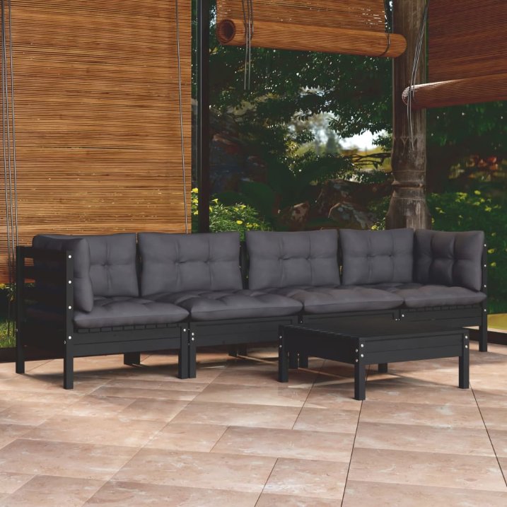 vidaXL 5-tlg. Garten-Lounge-Set mit Grauen Kissen Kiefer Massivholz