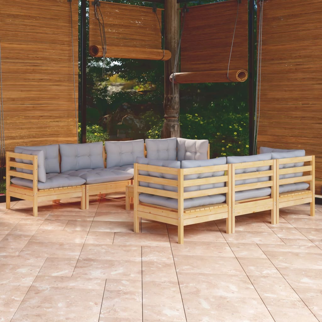 vidaXL 8-tlg. Garten-Lounge-Set mit Grauen Kissen Kiefer Massivholz