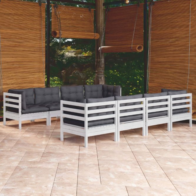 vidaXL 9-tlg. Garten-Lounge-Set mit Grauen Kissen Kiefer Massivholz