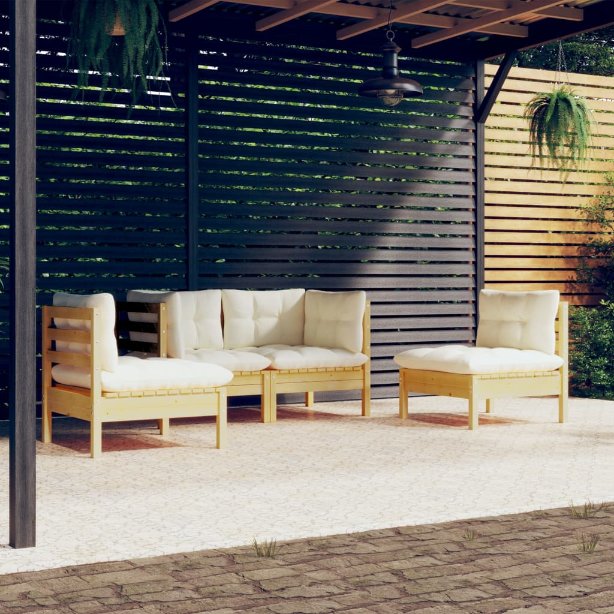 vidaXL 4-tlg. Garten-Lounge-Set mit Grauen Kissen Kiefer Massivholz