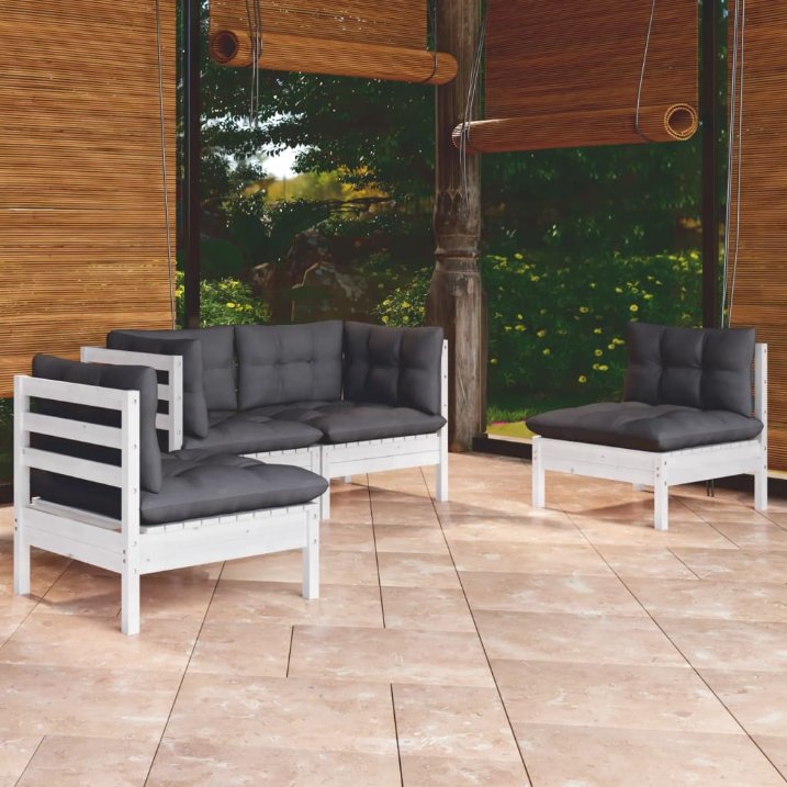 vidaXL 4-tlg. Garten-Lounge-Set mit Grauen Kissen Kiefer Massivholz