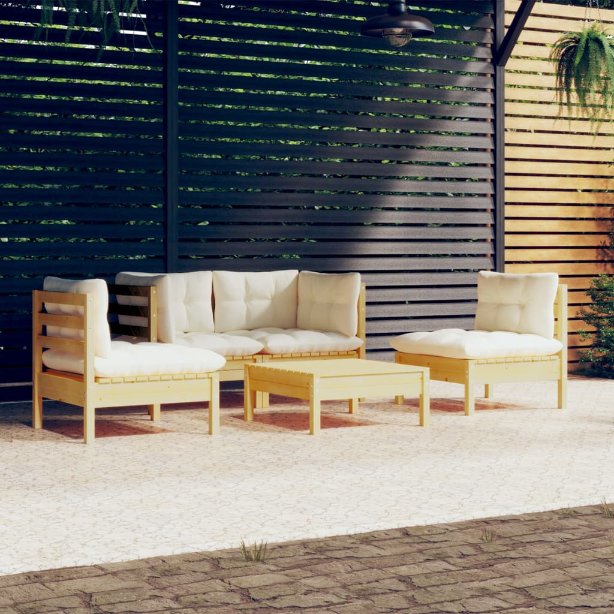 vidaXL 5-tlg. Garten-Lounge-Set mit Grauen Kissen Kiefer Massivholz