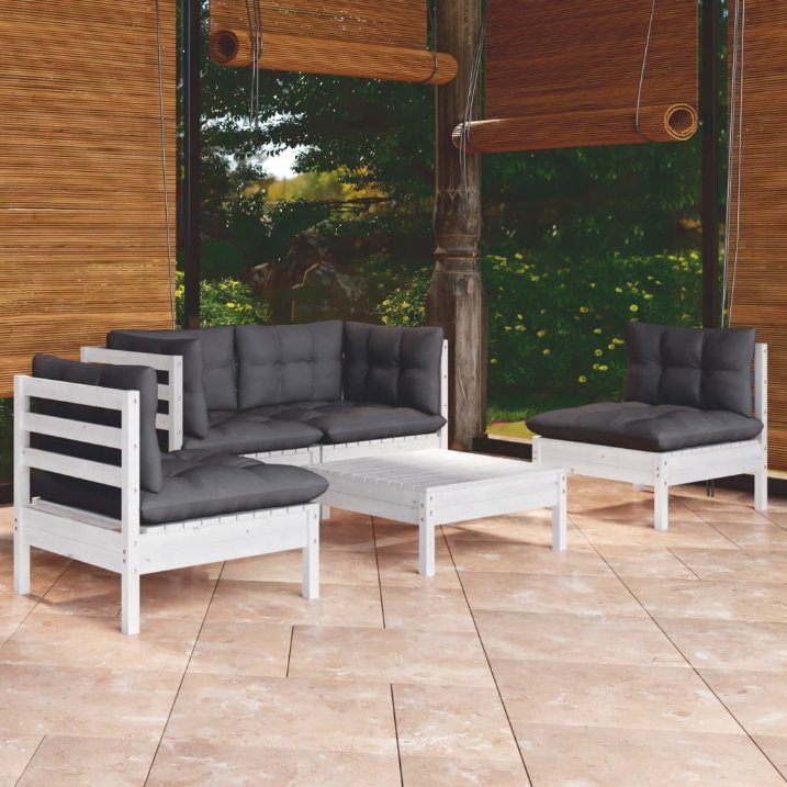 vidaXL 5-tlg. Garten-Lounge-Set mit Grauen Kissen Kiefer Massivholz