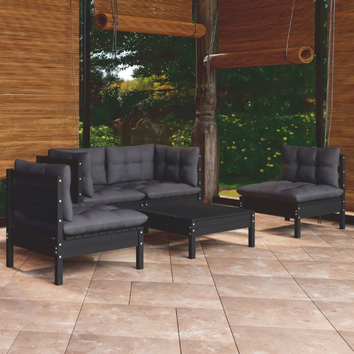 vidaXL 5-tlg. Garten-Lounge-Set mit Grauen Kissen Kiefer Massivholz
