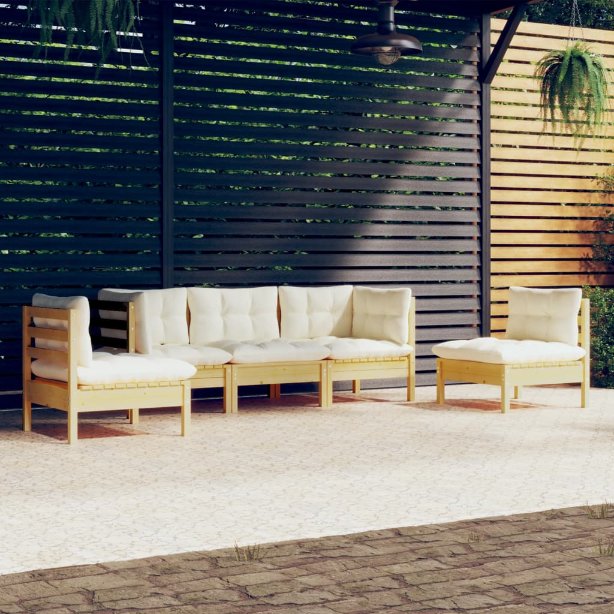 vidaXL 5-tlg. Garten-Lounge-Set mit Grauen Kissen Kiefer Massivholz