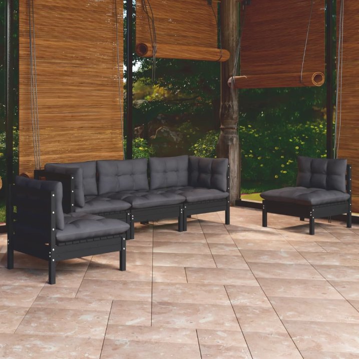 vidaXL 5-tlg. Garten-Lounge-Set mit Grauen Kissen Kiefer Massivholz