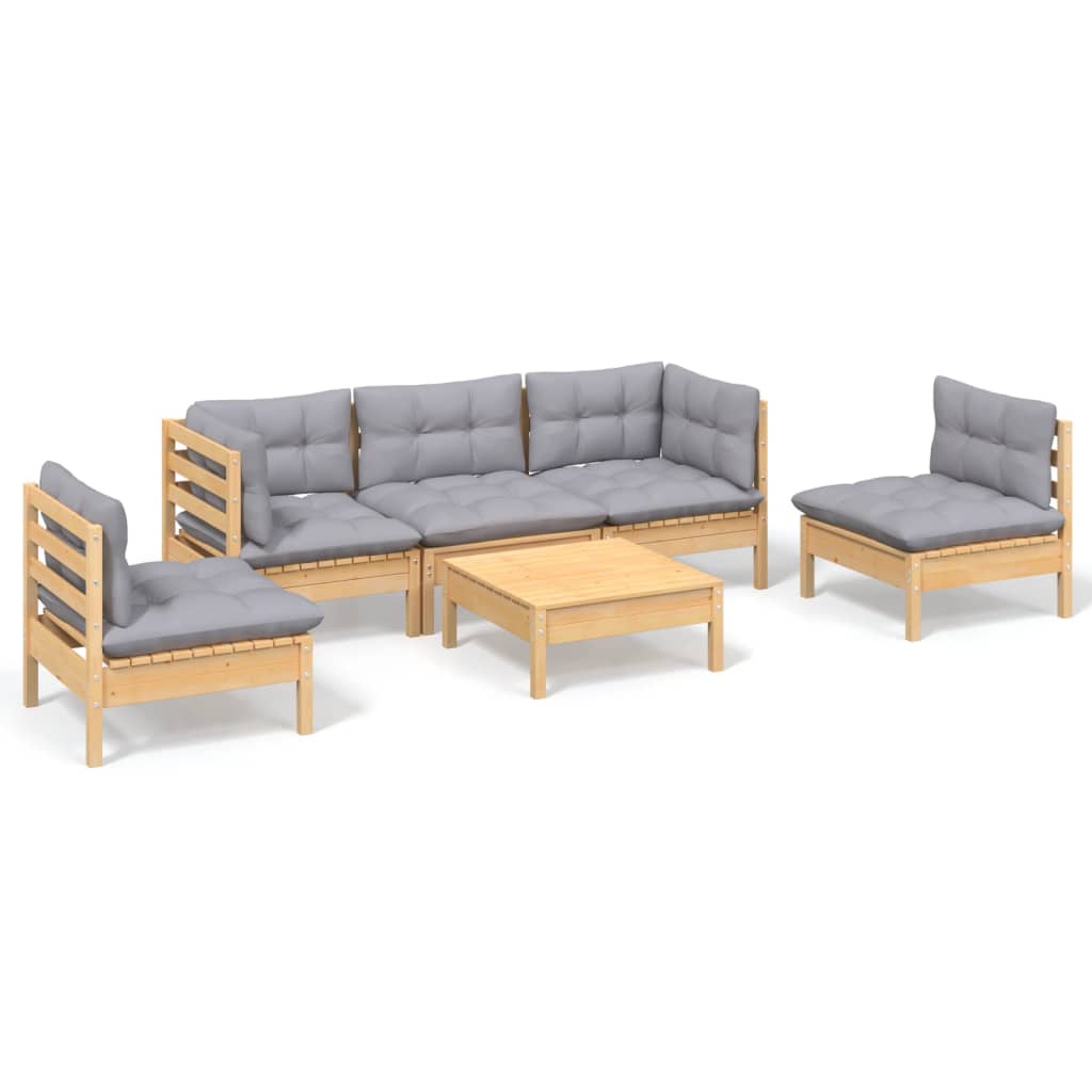 vidaXL 6-tlg. Garten-Lounge-Set mit Grauen Kissen Kiefer Massivholz