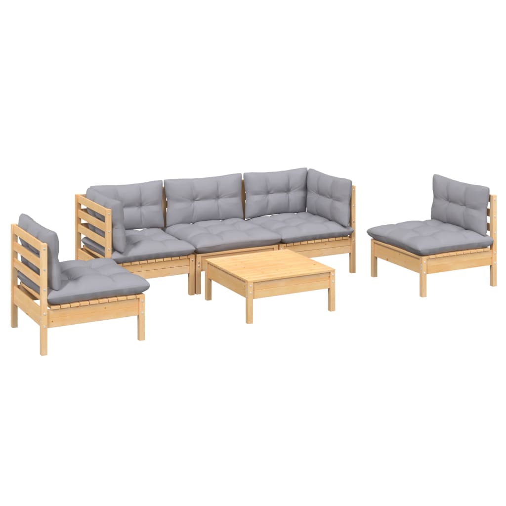 vidaXL 6-tlg. Garten-Lounge-Set mit Grauen Kissen Kiefer Massivholz
