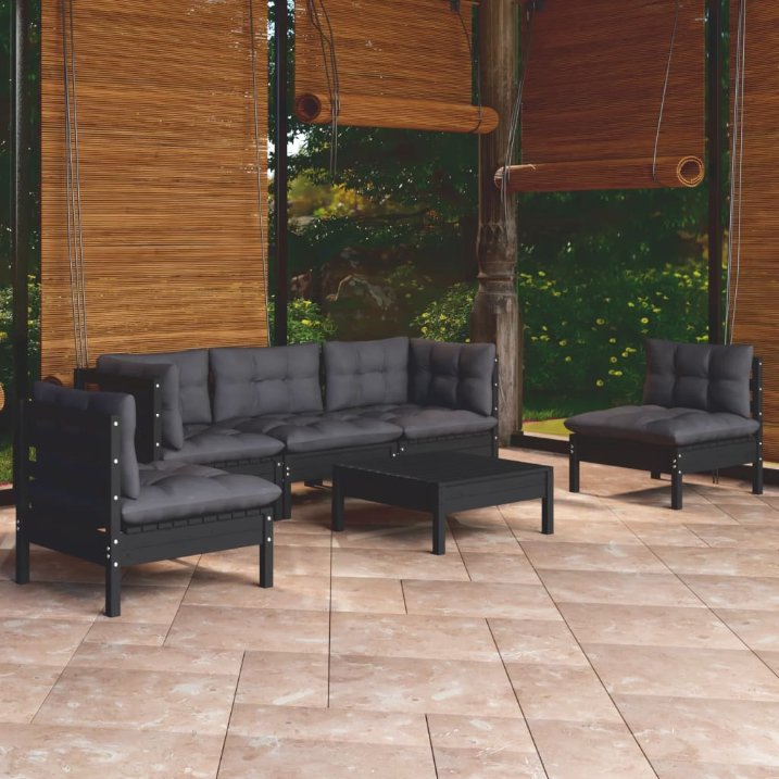 vidaXL 6-tlg. Garten-Lounge-Set mit Grauen Kissen Kiefer Massivholz