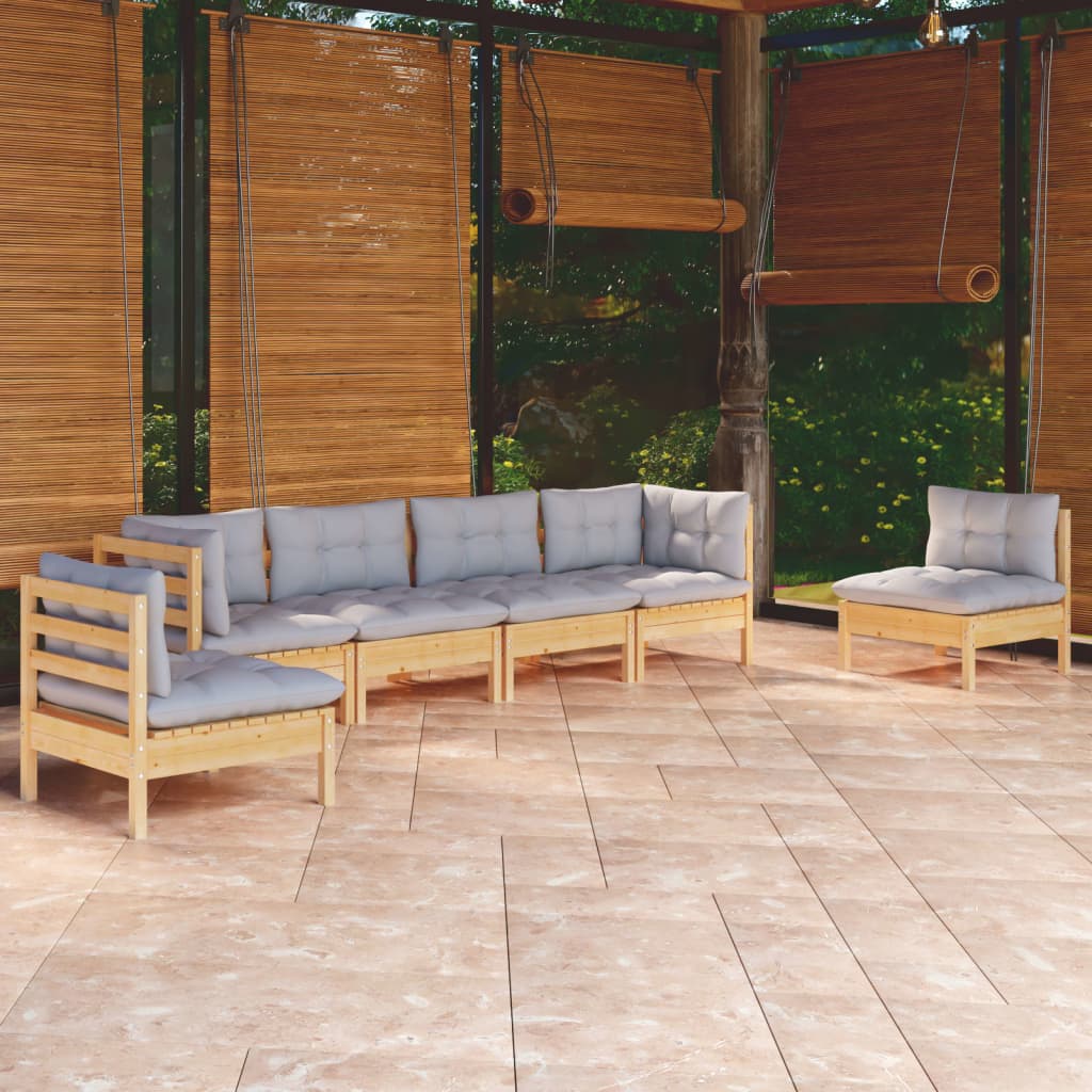 vidaXL 6-tlg. Garten-Lounge-Set mit Grauen Kissen Kiefer Massivholz