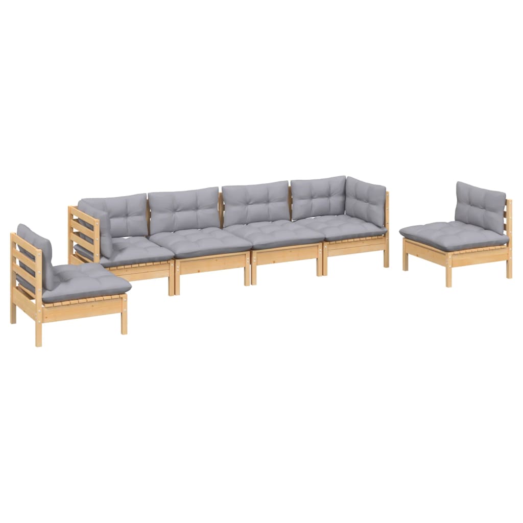 vidaXL 6-tlg. Garten-Lounge-Set mit Grauen Kissen Kiefer Massivholz