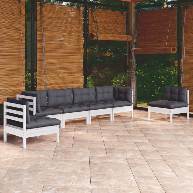 vidaXL 6-tlg. Garten-Lounge-Set mit Grauen Kissen Kiefer Massivholz