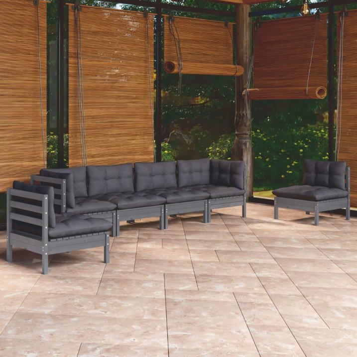 vidaXL 6-tlg. Garten-Lounge-Set mit Grauen Kissen Kiefer Massivholz