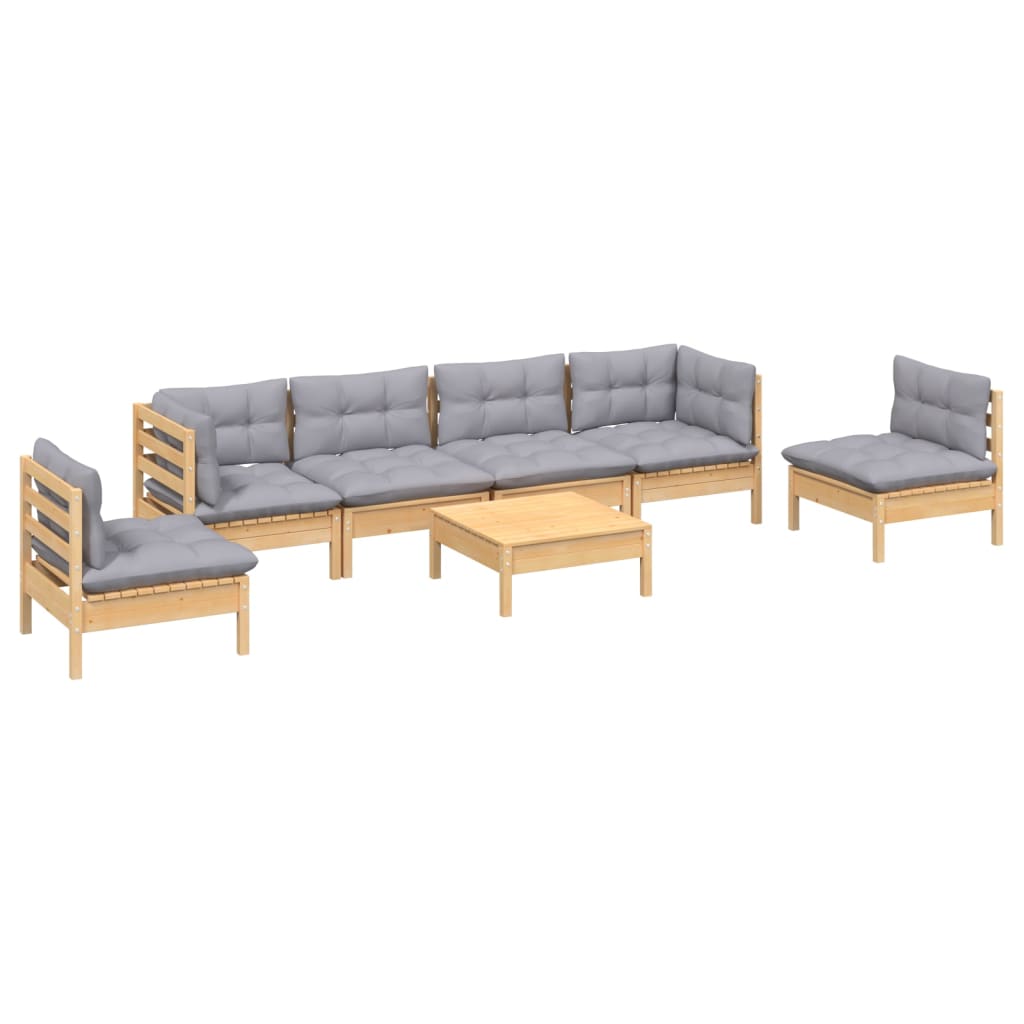 vidaXL 7-tlg. Garten-Lounge-Set mit Grauen Kissen Kiefer Massivholz