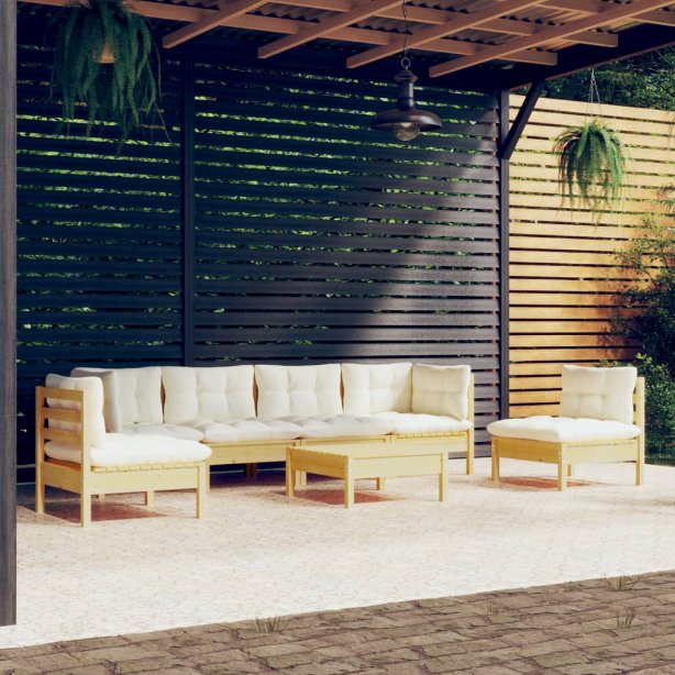 vidaXL 7-tlg. Garten-Lounge-Set mit Grauen Kissen Kiefer Massivholz