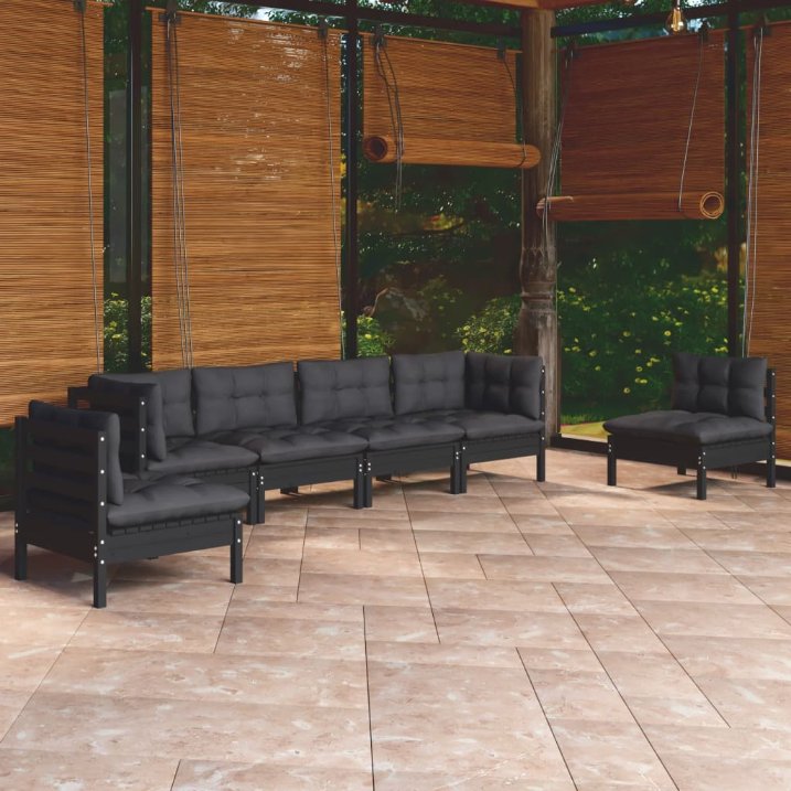 vidaXL 7-tlg. Garten-Lounge-Set mit Grauen Kissen Kiefer Massivholz
