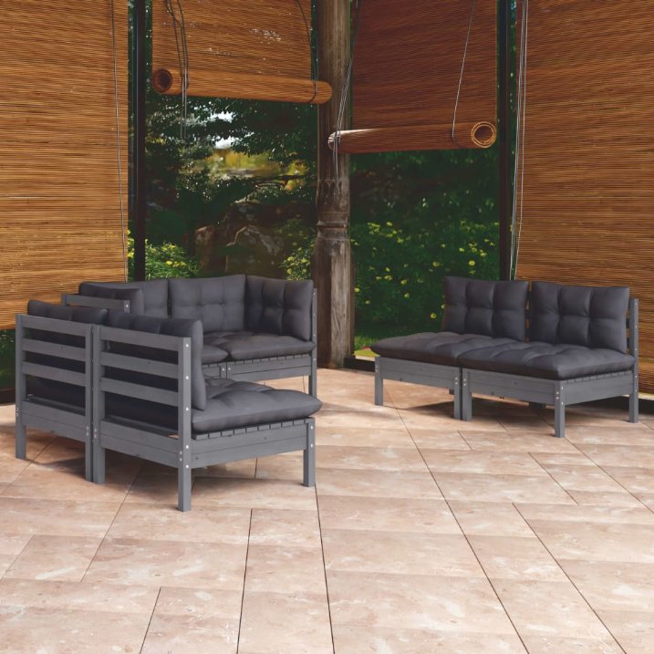 vidaXL 6-tlg. Garten-Lounge-Set mit Grauen Kissen Kiefer Massivholz