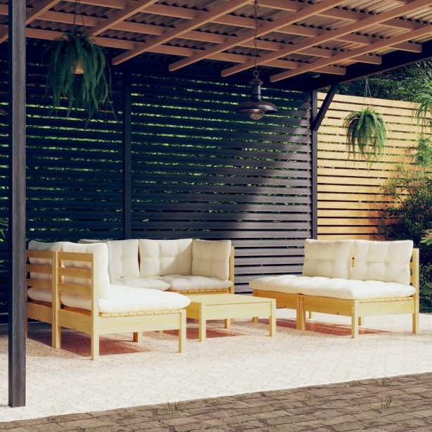 vidaXL 7-tlg. Garten-Lounge-Set mit Grauen Kissen Kiefer Massivholz