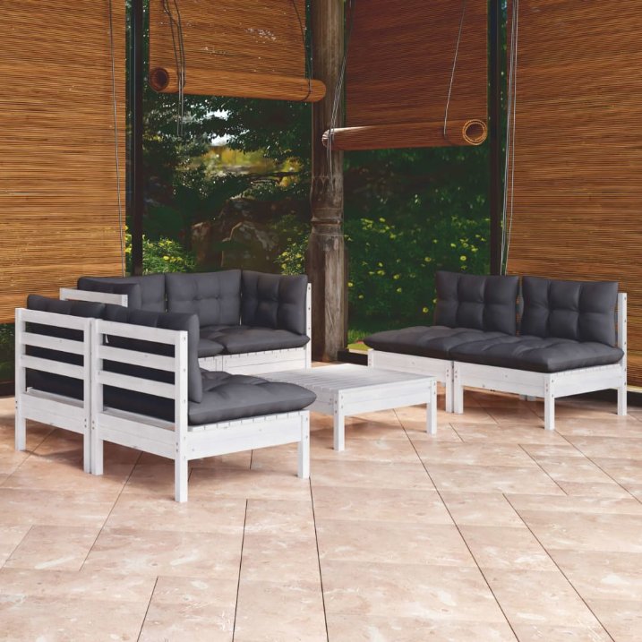 vidaXL 7-tlg. Garten-Lounge-Set mit Grauen Kissen Kiefer Massivholz
