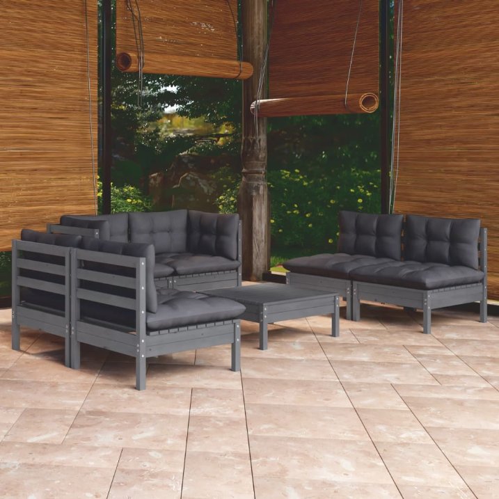 vidaXL 7-tlg. Garten-Lounge-Set mit Grauen Kissen Kiefer Massivholz