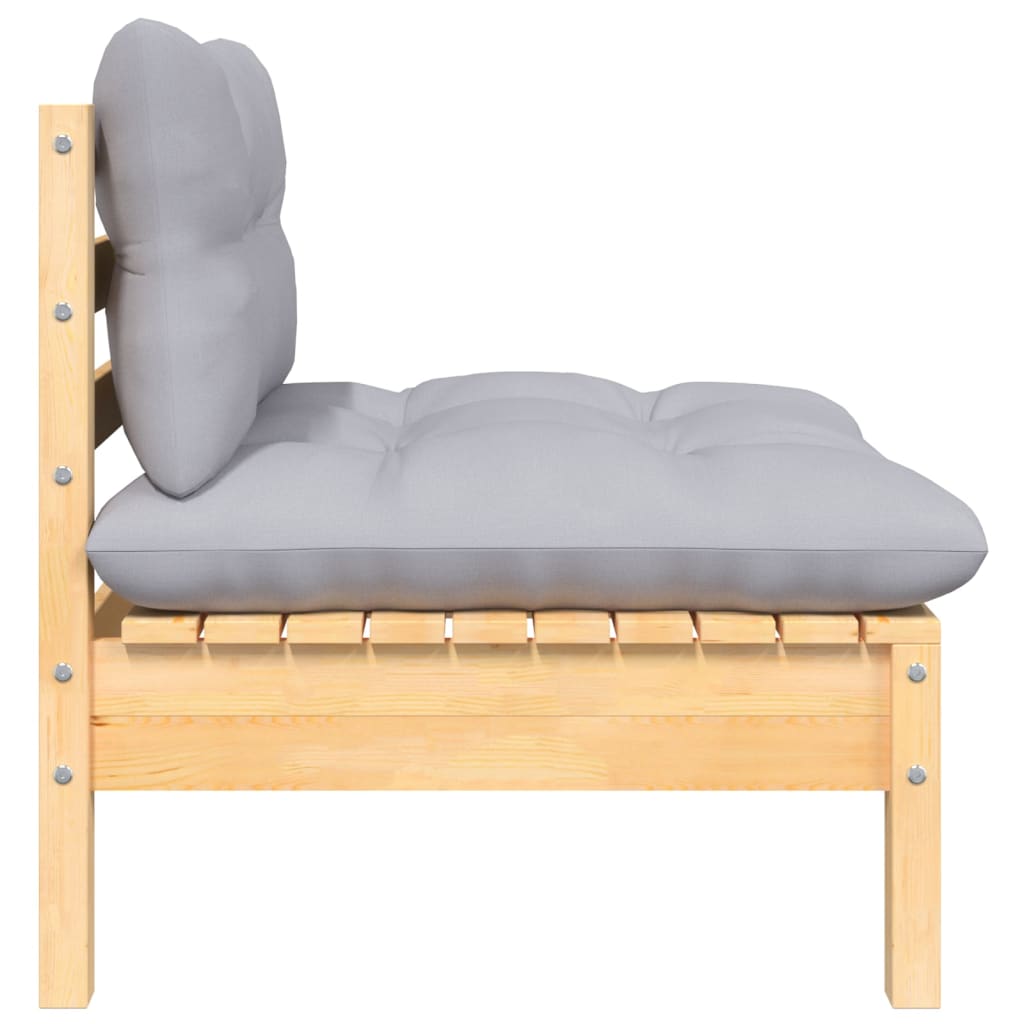 vidaXL 7-tlg. Garten-Lounge-Set mit Grauen Kissen Kiefer Massivholz
