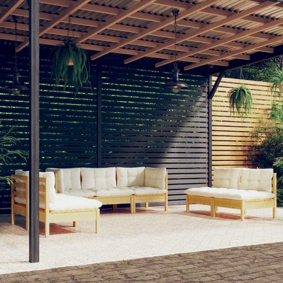 vidaXL 7-tlg. Garten-Lounge-Set mit Grauen Kissen Kiefer Massivholz
