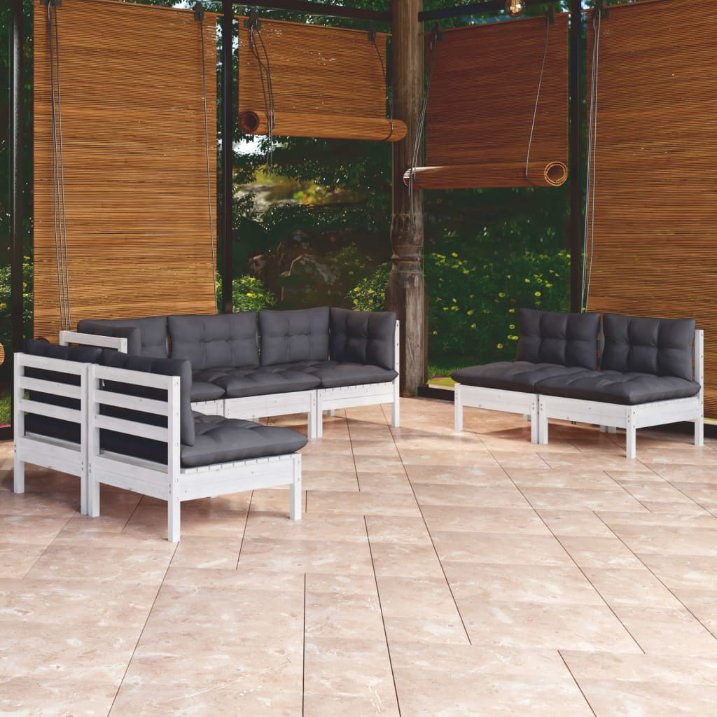 vidaXL 7-tlg. Garten-Lounge-Set mit Grauen Kissen Kiefer Massivholz