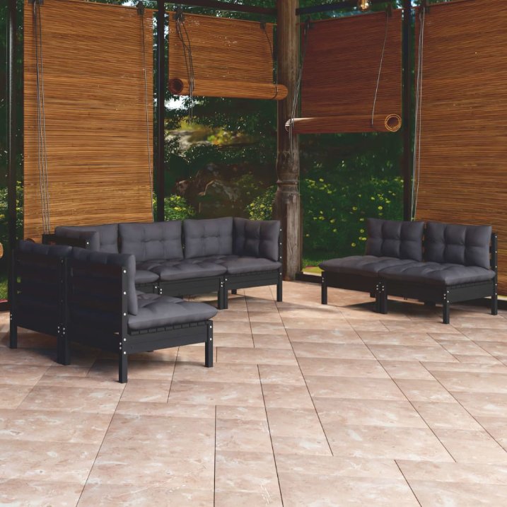 vidaXL 7-tlg. Garten-Lounge-Set mit Grauen Kissen Kiefer Massivholz