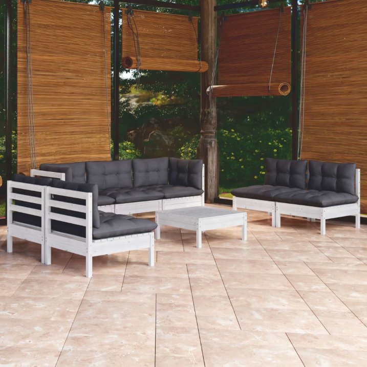 vidaXL 8-tlg. Garten-Lounge-Set mit Grauen Kissen Kiefer Massivholz