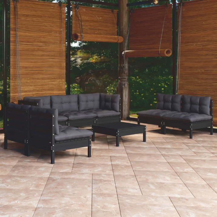 vidaXL 8-tlg. Garten-Lounge-Set mit Grauen Kissen Kiefer Massivholz