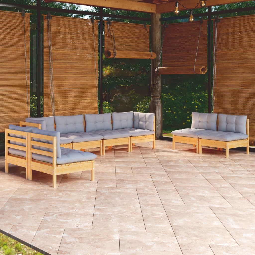 vidaXL 8-tlg. Garten-Lounge-Set mit Grauen Kissen Kiefer Massivholz