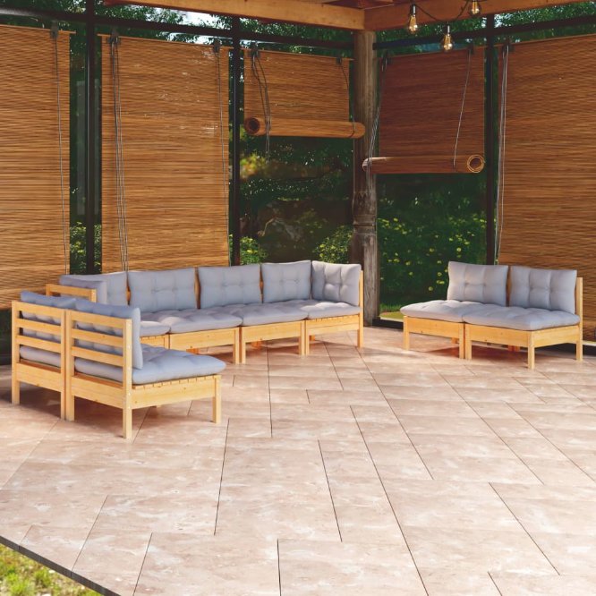 vidaXL 8-tlg. Garten-Lounge-Set mit Grauen Kissen Kiefer Massivholz
