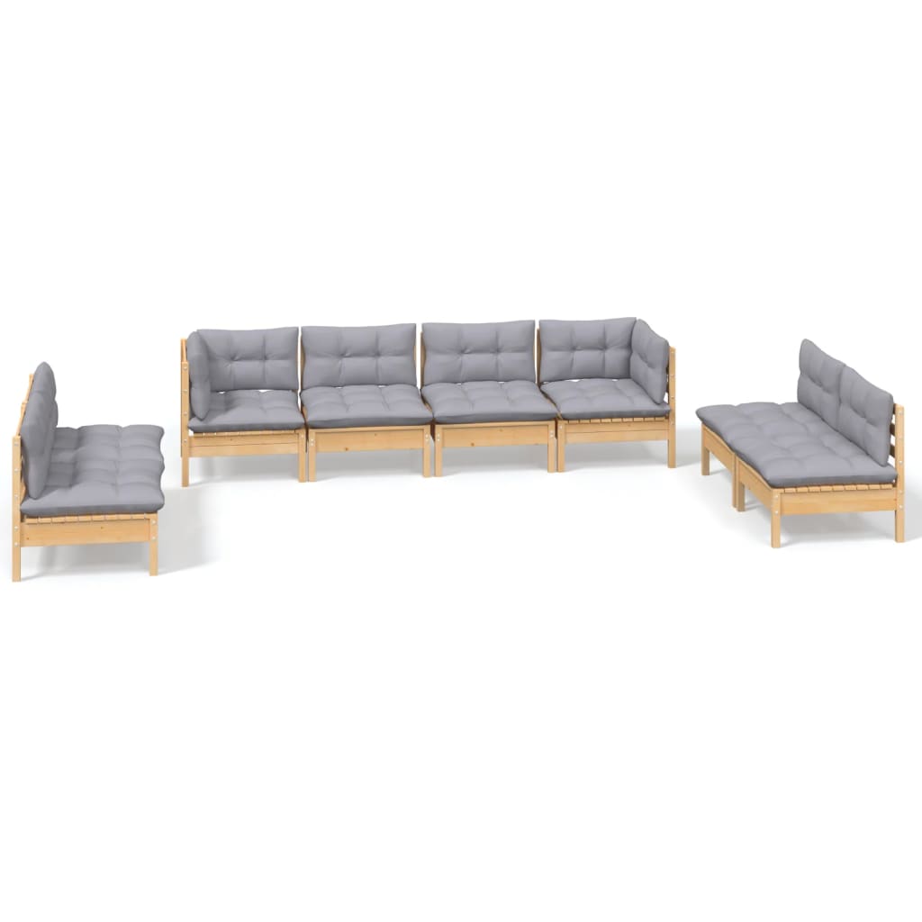 vidaXL 8-tlg. Garten-Lounge-Set mit Grauen Kissen Kiefer Massivholz