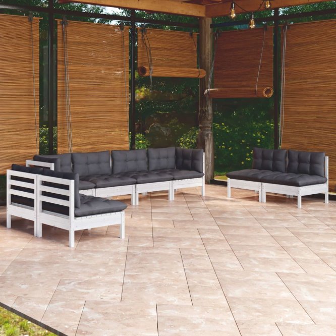 vidaXL 8-tlg. Garten-Lounge-Set mit Grauen Kissen Kiefer Massivholz