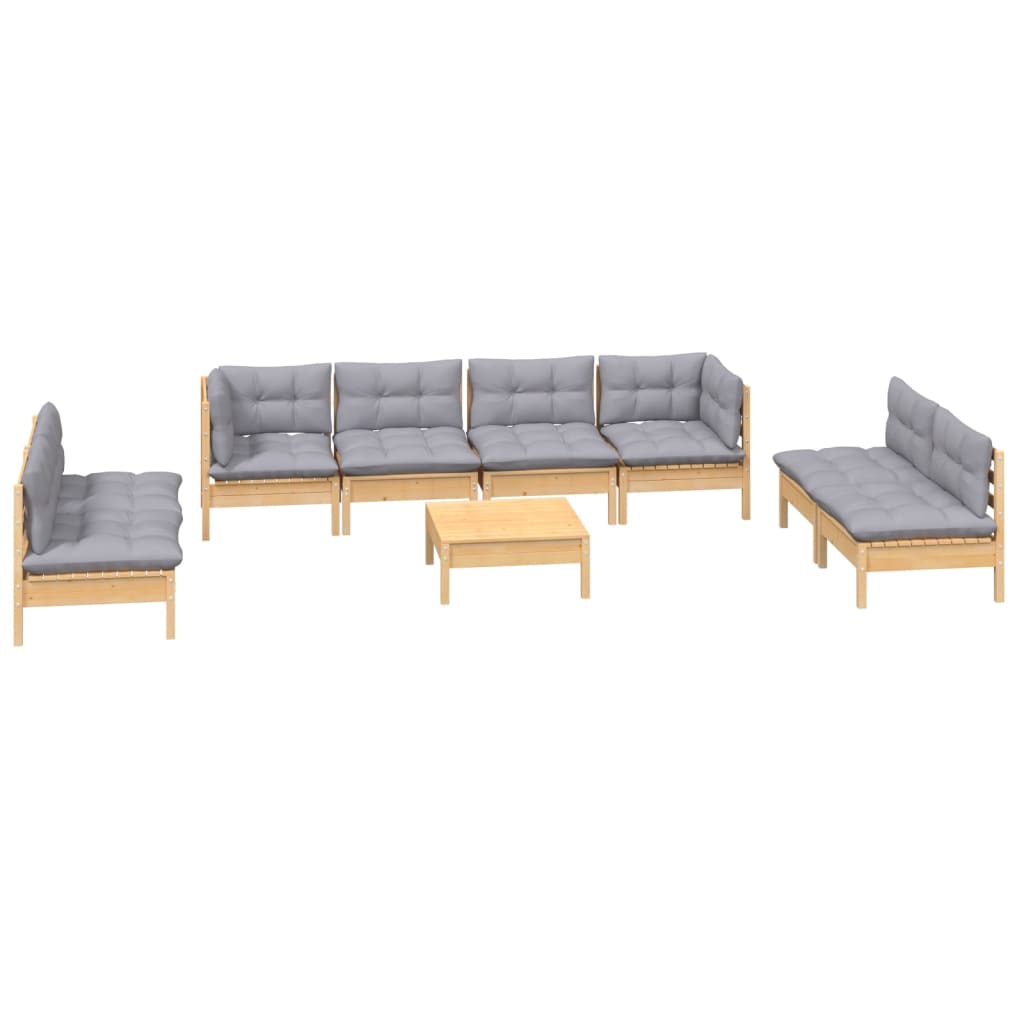 vidaXL 9-tlg. Garten-Lounge-Set mit Grauen Kissen Kiefer Massivholz