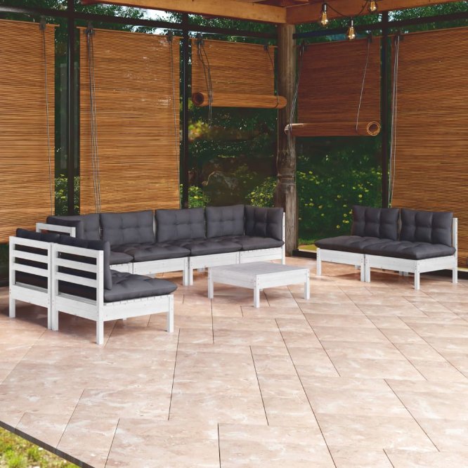 vidaXL 9-tlg. Garten-Lounge-Set mit Grauen Kissen Kiefer Massivholz